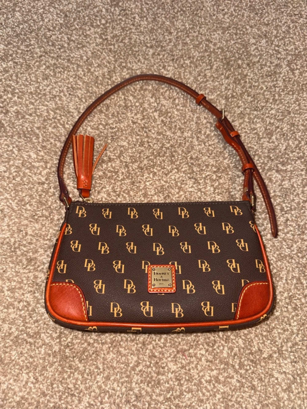 Dooney & Bourke Brown Tmoro Slim Signature Logo Shoulder Bag